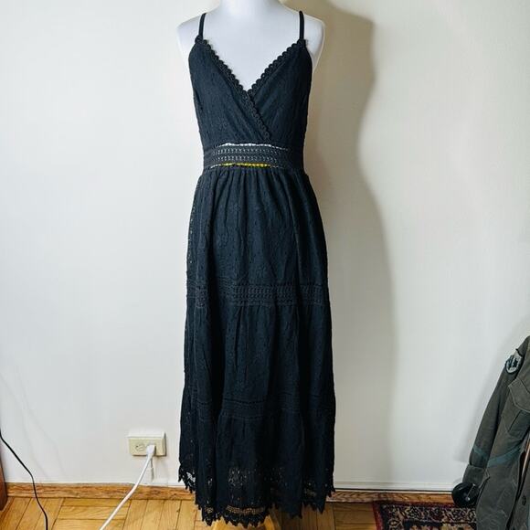 Black Lace and Eyelet Maxi Tank Dress - Picture 1 of 6